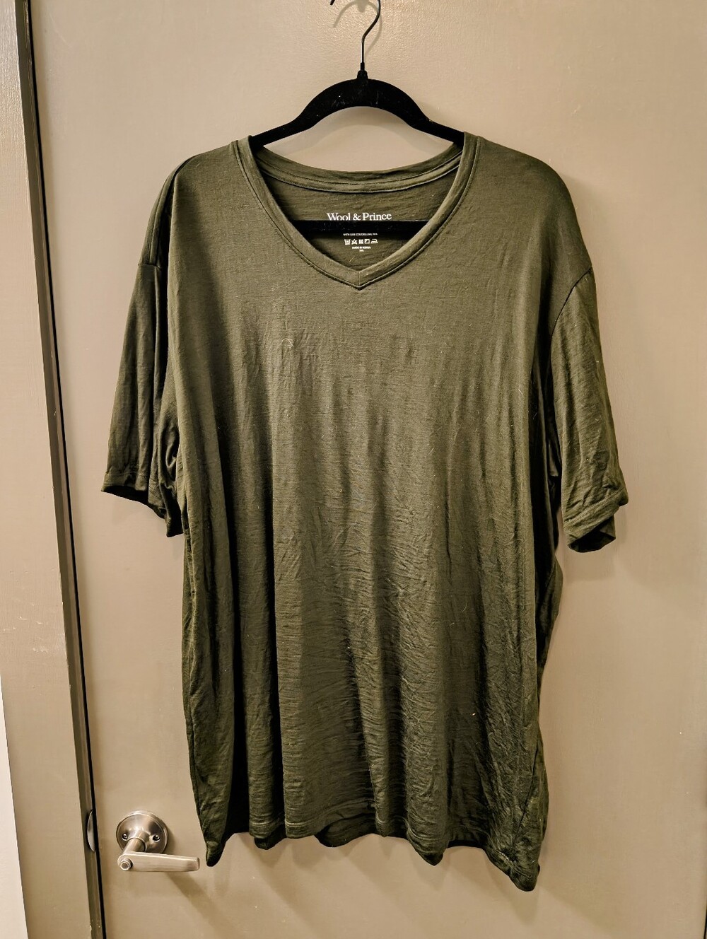Wool&Prince Men's V-neck Tee Forest Night Size XXL